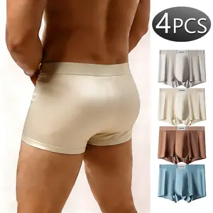 Men’s spring boxer briefs, 4-pack, made from cool ice silk fabric—comfortable and breathable, no bunching or sweat buildup, trendy street style, versatile for everyday wear, casual breathable men’s underwear, Father’s Day gift