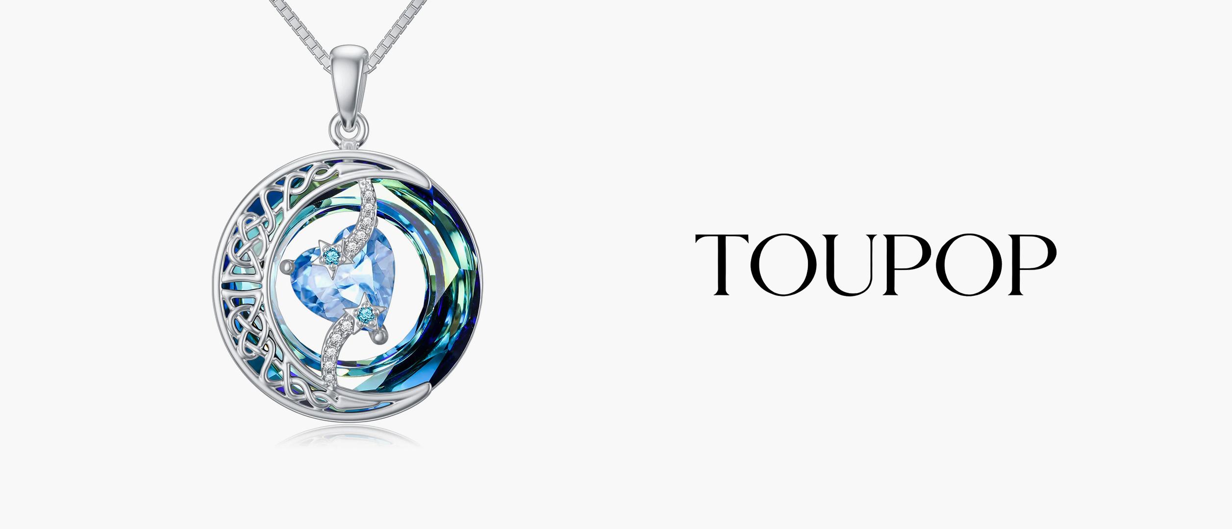 Moon Star Birthstone Pendant Necklace for Women | Chain 18'' 925 Sterling Silver Pendant with Created Blue Love Austrian Crystal | Hypoallergenic Jewelry Gift for Girlfriend,Mom, Wedding, Birthday, Anniversary Mother's Day | Eco-Friendly Luxury Jewelry