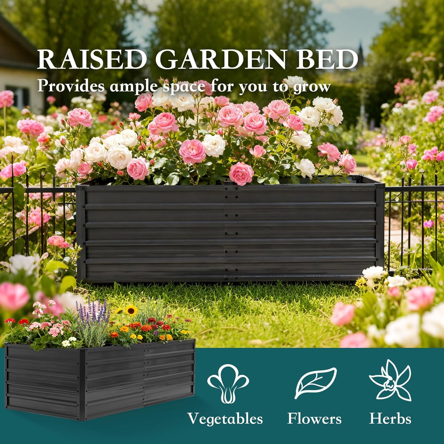 Metal Raised Garden Bed 6x3x2ft, Galvanized Outdoor Planter Box with Open Bottom, Heavy-Duty Raised Garden Beds for Vegetables, Flowers & Herbs Metal Raised Garden Bed 6x3x2ft, Galvanized Outdoor Planter Box with Open Bottom, Heavy-Duty Raised Garden Beds for Vegetables, Flowers & Herbs