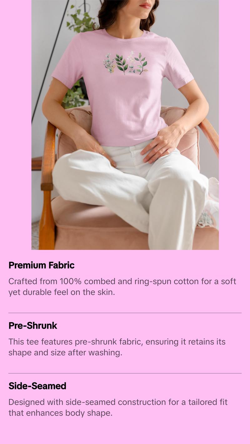 Teal and Green Leaves Tee Design on Premium Bella + Canvas Unisex Cotton Fit Top Fabric Womenswear Women Underwear Lady