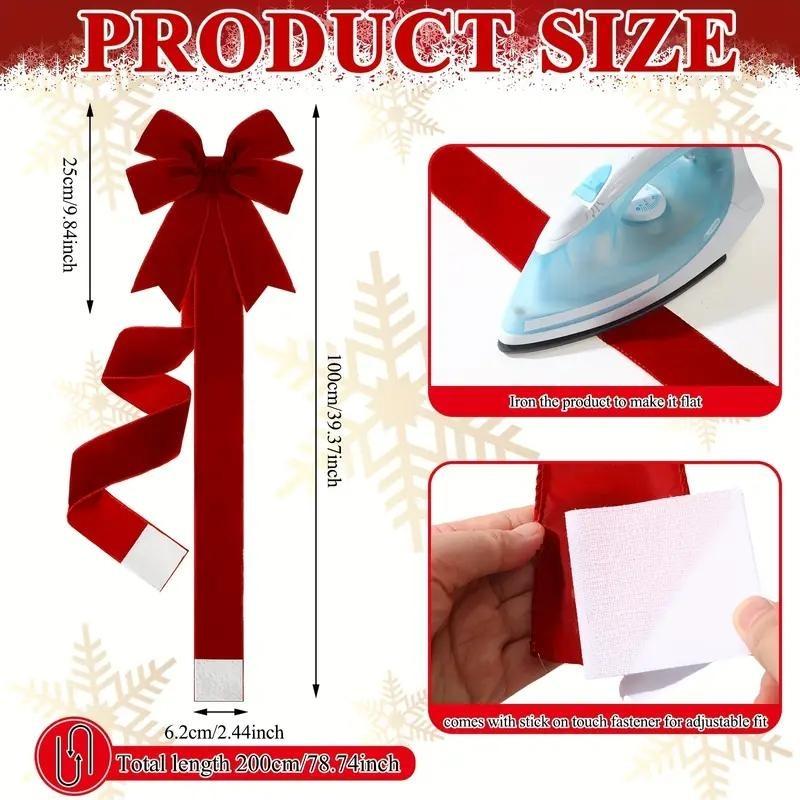 6 pieces of wine red velvet Christmas cabinet door bow and ribbon - large elegant gift packaging suitable for Christmas, kitchen, and party furniture decoration - no electricity required, holiday decoration, Garland Ribbon