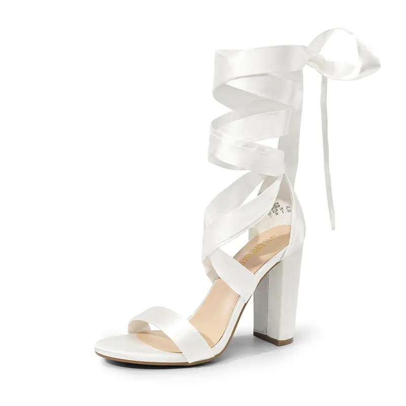 Dream Pairs Women's Plush Velvet Chunky Heeled Sandals - Braided Lace-Up Open Toe, 3.94 in Block Heel, Cushioned Insole, High-Resilience Latex, Breathable Satin, Leg-Lengthening, Laces, Party Wear, Wedding & Date Shoes