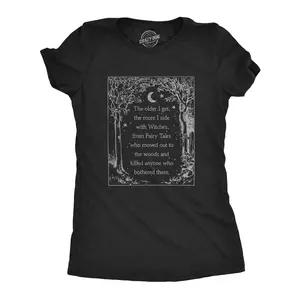 Womens The Older I Get The More I Side With Witches T Shirt Funny Fairy Tale Halloween Tee Funny Womens T Shirts Cute Vintage Fashion Casual Ladies T-Shirt Gift Halloween Tops for Women Funny Birthday Top Black