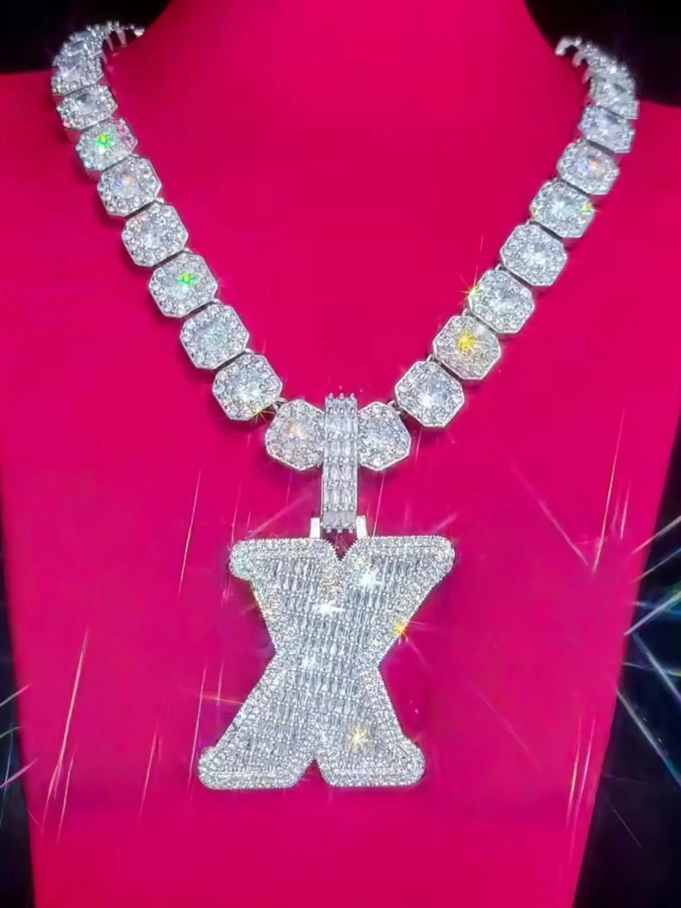 Customized Initials Baguettecz Pendant Necklaces Iced Out 2 Tone Letters Charms for Men Fashion Jewelry Cuban Link Design Necklace Iced Out Chain
