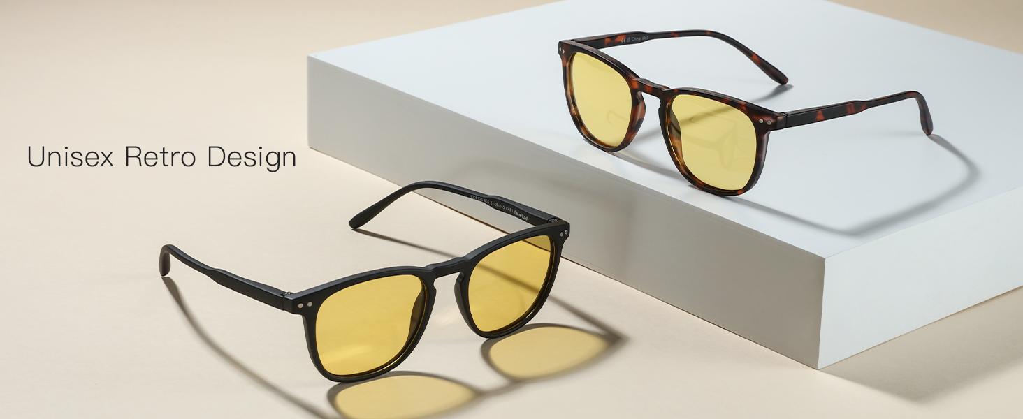 ZENOTTIC 2-Pack Night Vision Glasses Anti-Glare Polarized Yellow Lenses for Safer Night Driving Unisex Vintage Tortoise and Black Frame Classic Square Frames High Quality Sunglasses