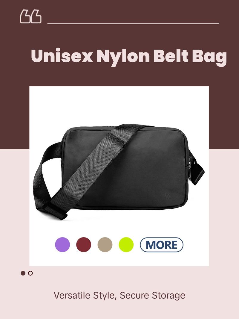 Nollia Unisex Nylon Rectangle Crossbody Belt Bag – 16 Color Options