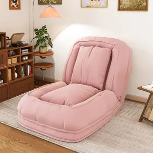 Upholstered  Human Dog Bed for Adults and Pets, Foldable Lazy Sofa Bed with 5 Adjustable Position, Includes 2 Soft Pillows for Bedroom, Living Room, Reading Corner(Pink)