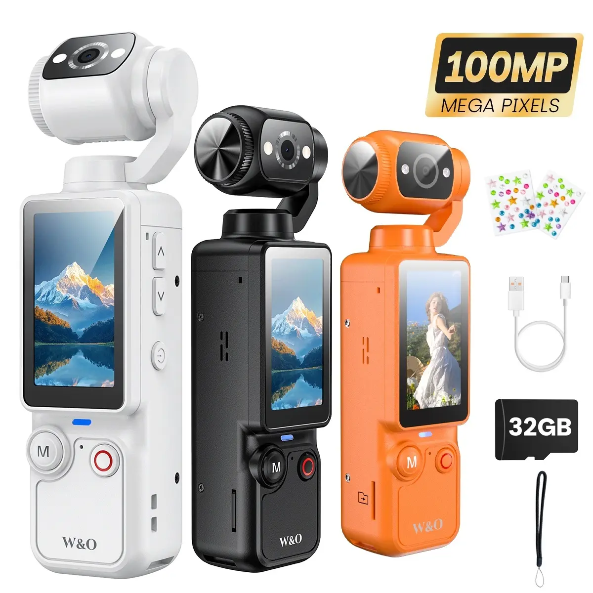 W&O Upgraded Vlogging Camera with 32GB Card, Video Recorder, Digital Vlogging Camera with 180° Rotating Lens, Full Body Camera for Vlogging, Travel & Daily Life Recording, Camcorder, Christmas Gift