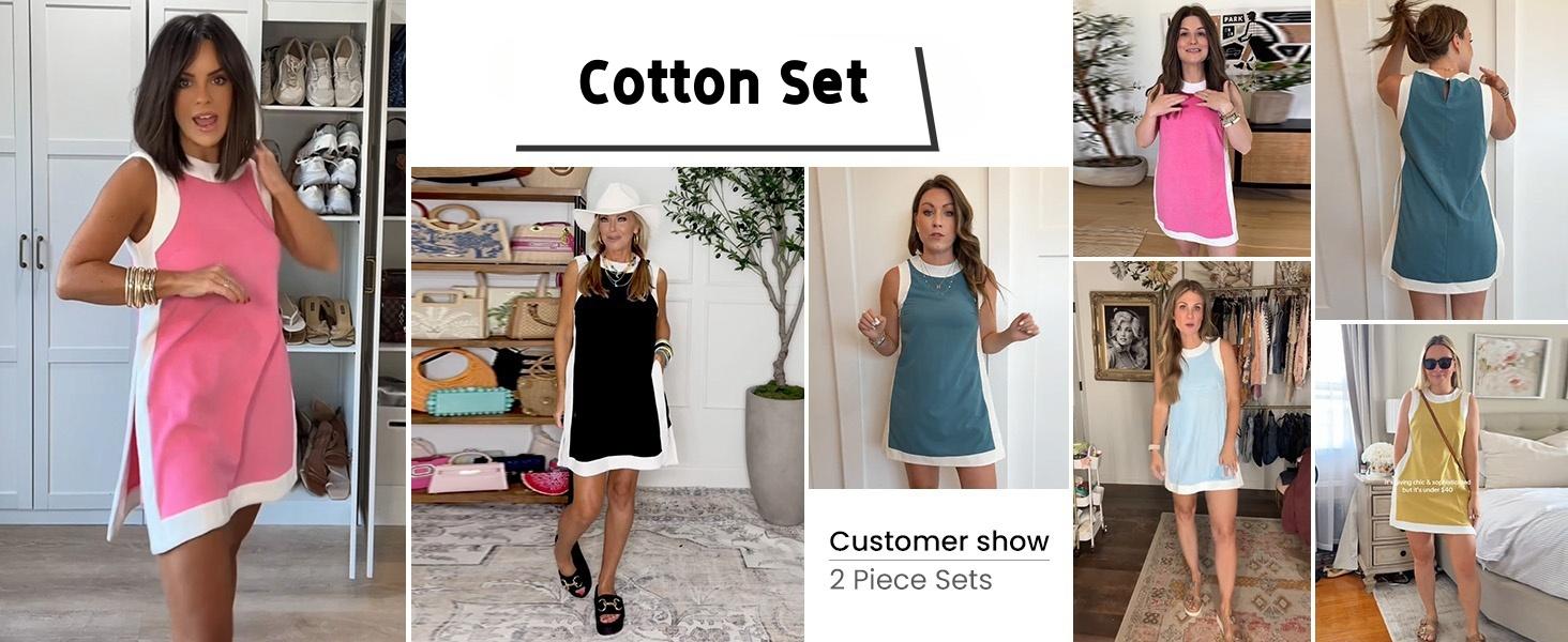 Tanming Women's 2 Piece Sets Casual Color Block Crewneck Short Sleeve Pullover Tops Matching Shorts with Pockets Lightweight Activewear