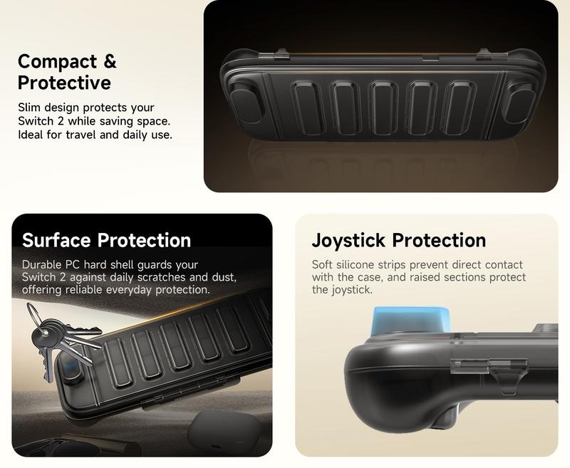 JSAUX Protective Case Compatible with Nintendo Switch 2 (2025), Hard Carrying Shell, Slim & Portable, Dustproof, Built-in Game Card Slot, Travel-Carry, Full Protection Cover – Translucent Black PC0116