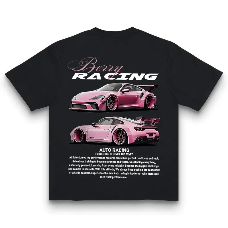 Berry Racing Auto Perfection Graphic Tee - Pink Porsche Design Shirt for Motorsport Fans