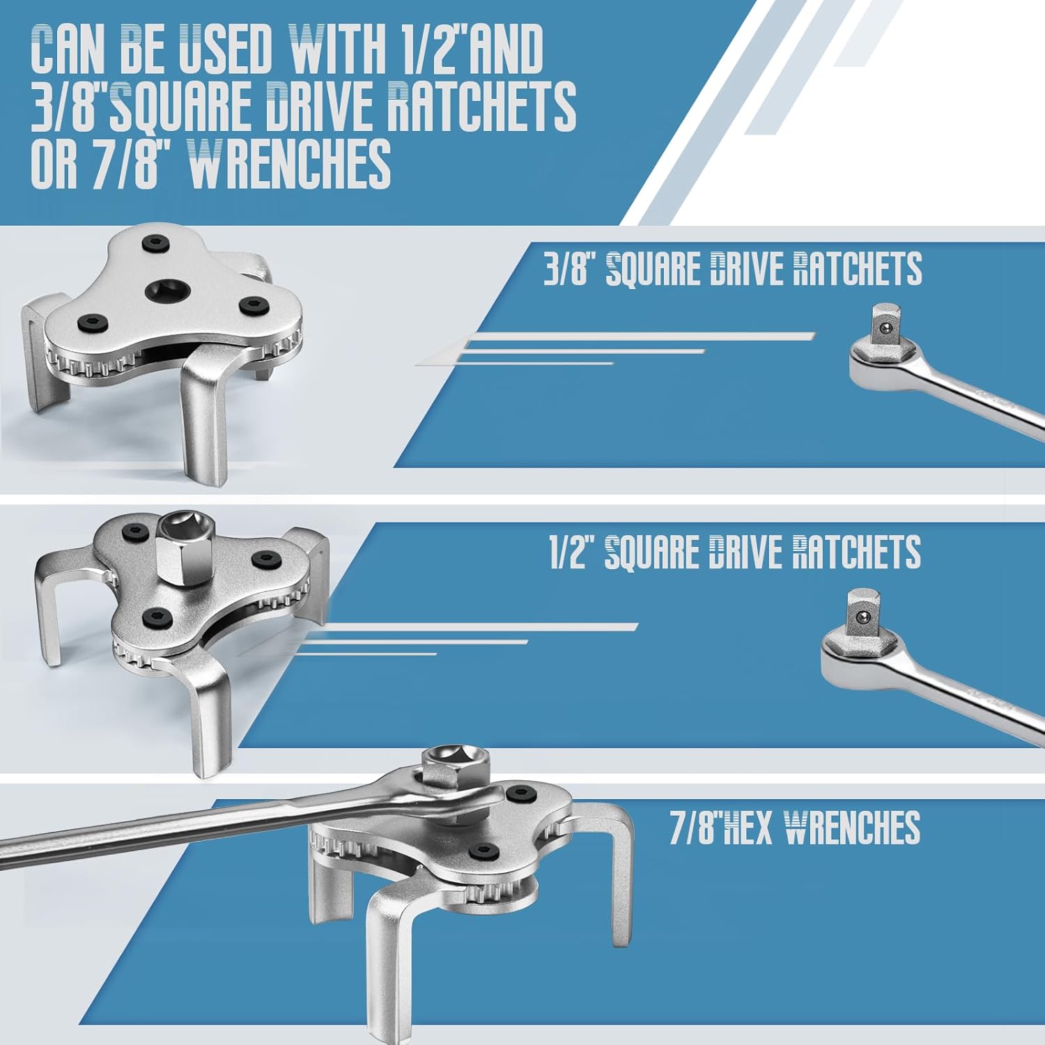 Universal Oil Filter Wrench Adjustable, 3 Jaw Oil Filter Removal Tool Set for Diameter from 2.2 Inch to 4.2 Inch, 2 Way Oil Filter Change Tool for Vehicle Engine Filters(Silver) Universal Oil Filter Wrench Adjustable, 3 Jaw Oil Filter Removal Tool Set for Diameter from 2.2 Inch to 4.2 Inch, 2 Way Oil Filter Change Tool for Vehicle Engine Filters(Silver)