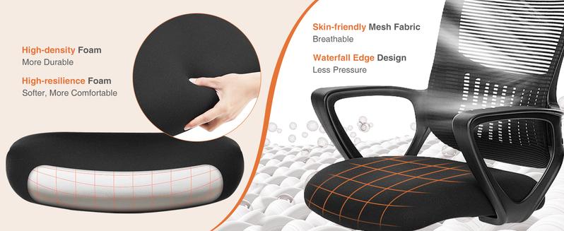 Home Office Chair, Mid Back Computer Ergonomic Mesh Desk with Larger Seat, Executive Height Adjustable Swivel Task with Lumbar Support and Armrests