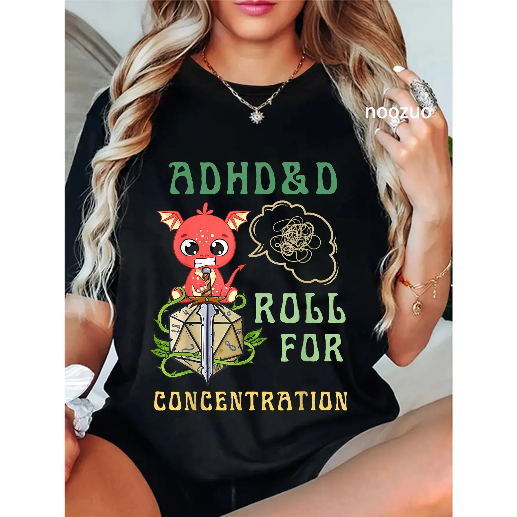 100% Cotton ADHD&D Roll For Concentration Funny Quote Gamer Apparel T-Shirt