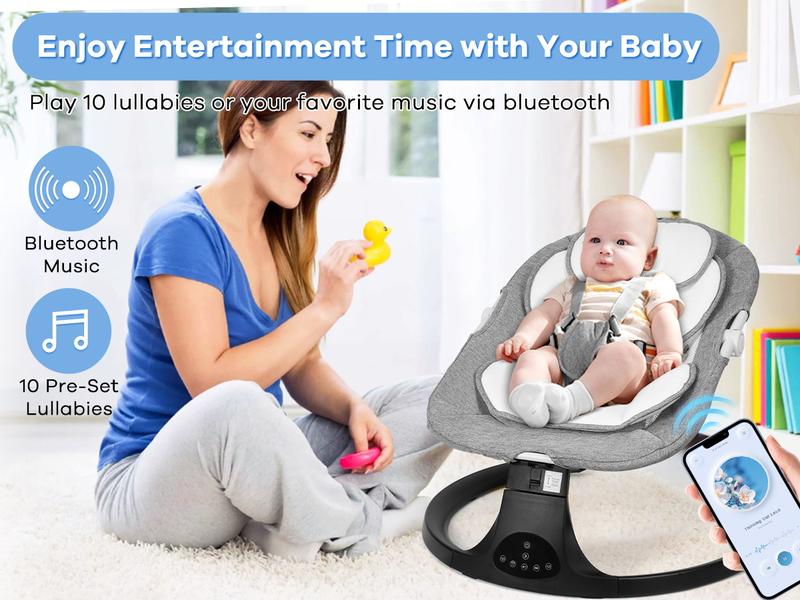 Baby electric rocking chair, electric baby swing, 5 speeds, 10 melodies, Adapter and screw battery , Suitable for indoor use,New generation grey remote control, comfortable and relaxing atmosphere,Portable Swing for Baby Boy Girl Baby electric rocking chair, electric baby swing, 5 speeds, 10 melodies, Adapter and screw battery , Suitable for indoor use,New generation grey remote control, comfortable and relaxing atmosphere,Portable Swing for Baby Boy Girl