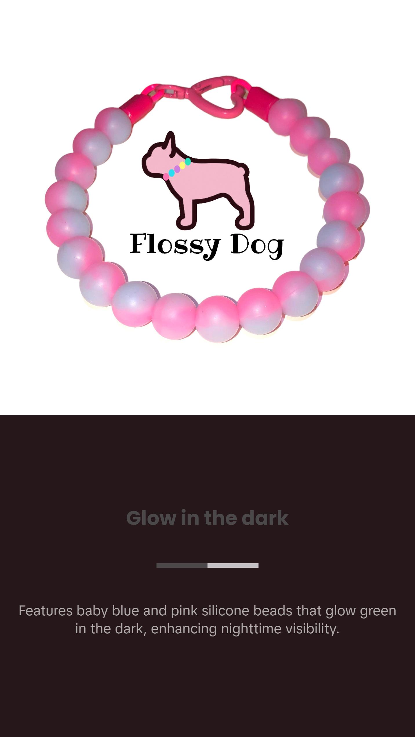 Cotton Candy Glow Beaded Dog Collar | Durable Dog Necklace | Luxury Jewelry For Small Dogs | Silicone | Baby Blue & Pink Glow in the Dark
