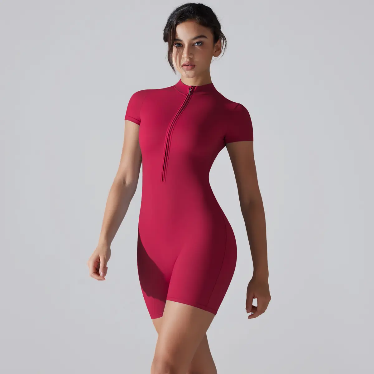 Soft stretch bodysuit for all movements Zipper short-sleeved shorts yoga jumpsuit fitness tight fitting workout Apparel for women Stretchable Activewear gymgirls gym&daily wear Cute workout SET you need now Slim Fit Apparel Gym Athletic Clothes