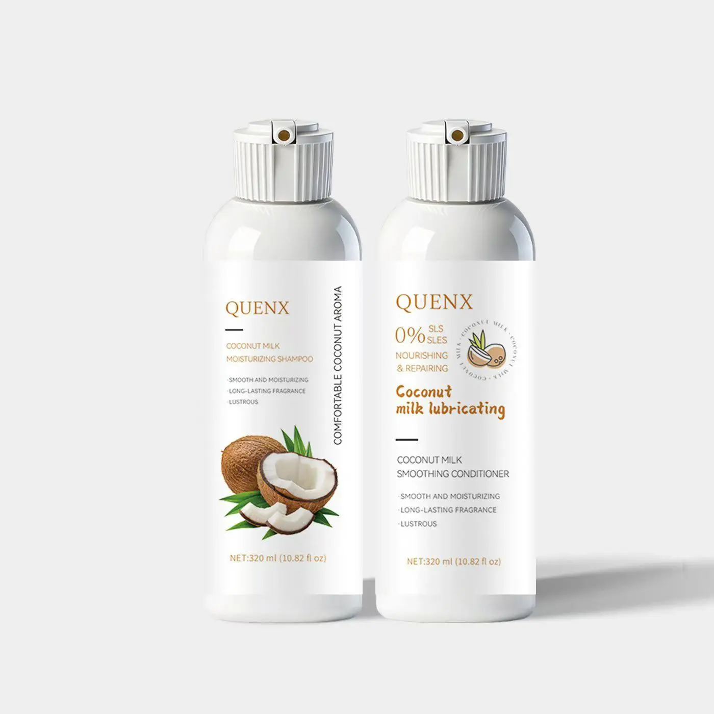 QUENX Coconut Milk Shampoo & Conditioner Set (320ml Each) - Sulfate-Free Silky Haircare Duo with Shea, Pleasant Scent & Aroma to Nourish, Restore, Repair Hydrated Dry Damaged Hair, Smooth
