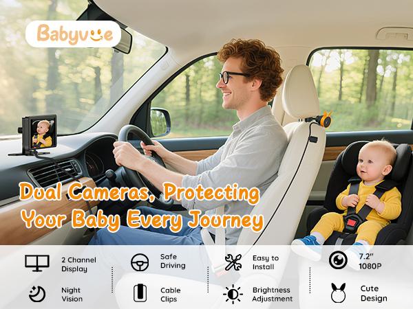 Babyvue BV3PRO 7.2" Dual Car Camera Baby Monitor, 1080P HD Split Screen, IR Night Vision, Double Car Camera for 2 Baby, Easy Setup for Carseat, Perfect for Family Travel, Pet Friendly Babyvue BV3PRO 7.2" Dual Car Camera Baby Monitor, 1080P HD Split Screen, IR Night Vision, Double Car Camera for 2 Baby, Easy Setup for Carseat, Perfect for Family Travel, Pet Friendly