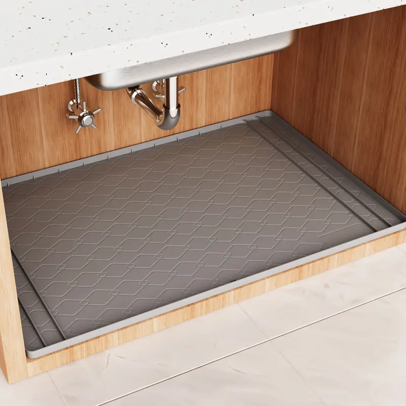 Trimmable Silicone Under Sink Mat for Kitchen Organization, Waterproof Cabinet Protector & Shelf Liner, Cut-to-Fit Drain Drip Tray (Fits 34"x22" & Smaller) Non Slip Mat Non Skid Mats