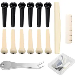 12 Pcs Acoustic Guitar Bridge Pins with Bridge Pin Puller Remover & Guitar Bridge Saddle Nut, Guitar Pegs Replacement Parts and Accessories