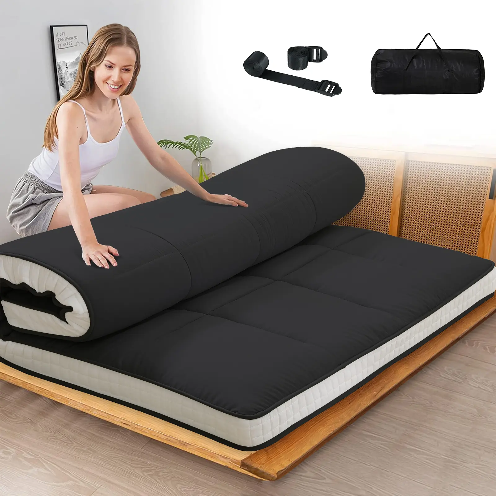 SLSY Japanese Floor Mattress Futon Mattress, 4" Thicken Tatami Mat Sleeping Pad Foldable Roll Up Mattress Boys Girls Dormitory Mattress Pad Kids Floor Lounger Pillow Bed, Twin Full Queen Size tiktokshopbacktoschool