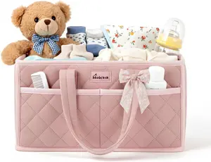 Diaper Caddy Organizer Dutch Velvet Baby with 3 Removable Compartments & 4 Side Pockets, Portable for Changing Table, Car & Nursery