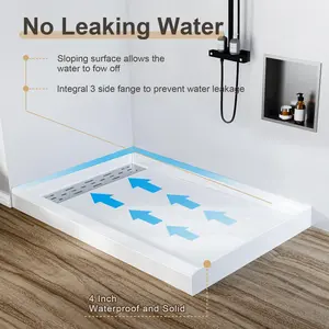 Garvee 48x32 Inch Left Drain Shower Base with Non-slip Surface, Three-sided Waterproof Design, Suitable for Bathroom Enclosures, Durable Polyester SMC Single-threshold Shower Tray Kit