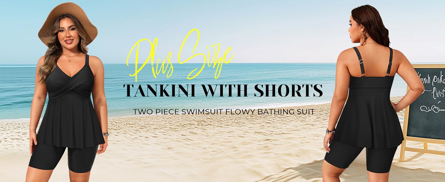 Aqua Eve Plus Size Tankini with Shorts - Two Piece Swimsuit Tummy Control Bathing Suit Flowy Swimwear 2026