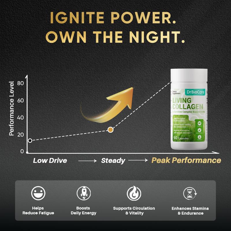 DrBioCare Men’s Performance Boost – Promotes Strength, Endurance, Blood Flow & Vitality – Featuring Living Collagen & L-Carnitine – 60 Capsules