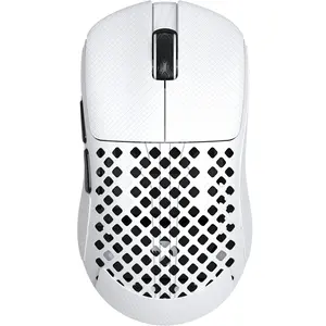 MAMBASNAKE M2 Carbon Fiber Wireless Gaming Mouse,PAW3395PRO 40K DPI Optical Sensor, BT/2.5Ghz/Wired Computer Mice for PC/Mac-White&Griptape