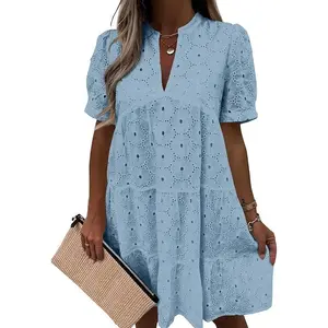 Wenrine Women’s Summer Lace Dresses Eyelet Casual Flowy Babydoll Swing Short Sleeve V Neck Tunic Dress Wenrine Women’s Summer Lace Dresses Eyelet Casual Flowy Babydoll Swing Short Sleeve V Neck Tunic Dress