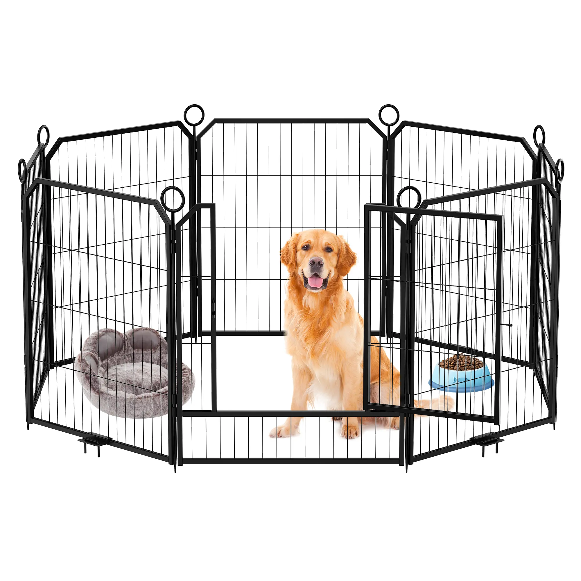 Portable Dog Playpen Heavy Duty Metal Fence with Door Indoor Outdoor Pet Exercise Pen Foldable Kennel for RV Camping Garden Yard Easy Setup No Drilling Space Saving
