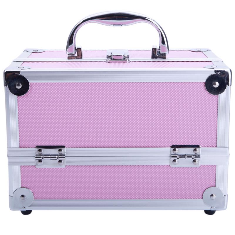 Portable top Double open aluminum alloy pink cosmetic case with mirror