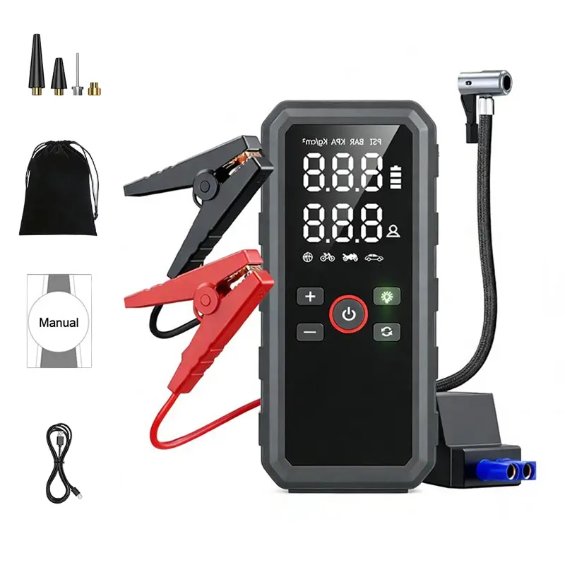 Portable Car Jump Starter with 6000mAh Power Bank, Cordless High Pressure Air Compressor - USB C Rechargeable, 3 Modes LED Light, Quick Inflation for Car Motorcycle, Emergency Tool for Home Road Trip