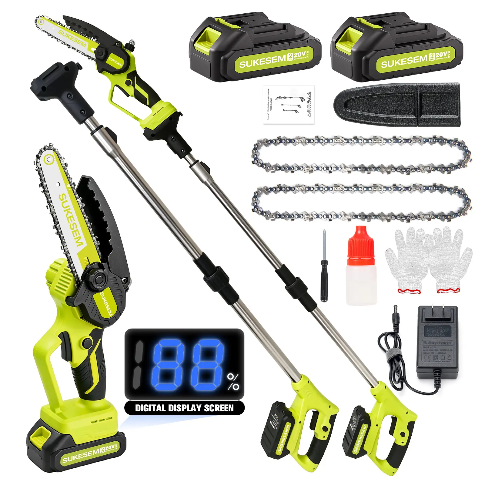 SUKESEM 2-in-1 Foldable Handheld Cordless Chainsaw - 6 in, Portable, Plastic Body, Handheld Grip, Wireless Power, Rechargeable Battery & Charger Included, Chainsaw Tree Trimmer for Tree Pruning & Garden Wood Cutting