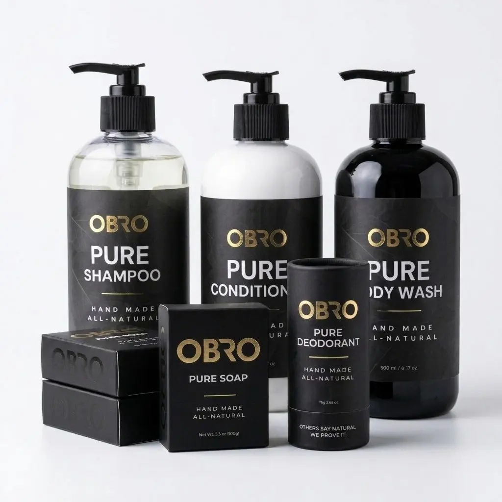 OBRO Everyday Essentials Bundle | Large 500mL Natural Shampoo & Conditioner + Aluminum-Free Natural Deodorant + 3 Natural Soap Bars