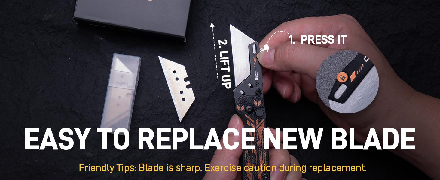 CJRB Boxer Folding Utility Knife, Quick Change Blade, Button Lock EDC Pocket Knife with G10 Handle, Mutitool Pocket Knife Includes 10PCS Total Blades for Everyday carry, Outdoor Camping and reusable foldable tool, lightweight tools, survival gear