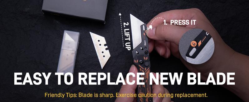 CJRB Boxer Folding Utility Knife, Quick Change Blade, Button Lock EDC Pocket Knife with G10 Handle, Mutitool Pocket Knife Includes 10PCS Total Blades for Everyday carry, Outdoor Camping and Daily Use