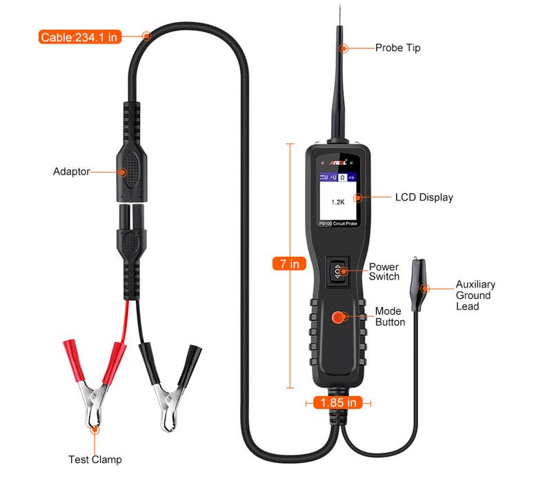 ANCEL PB100 Automotive Power Circuit Probe Tester, 12/24V Power Probe for Open/Short Circuit Testing, Continuity, Resistance, Relay & Diode Tester, 40FT Cable
