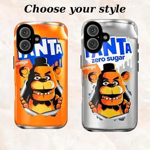 Fanta Orange Bear Funny Soda Can Cartoon Tough Phone Case For iPhone 11, 12, 13, 14, 15, 16, 17 Pro Max Plus Models. Shockproof, Anti-Scratch Protective Phone Cover.