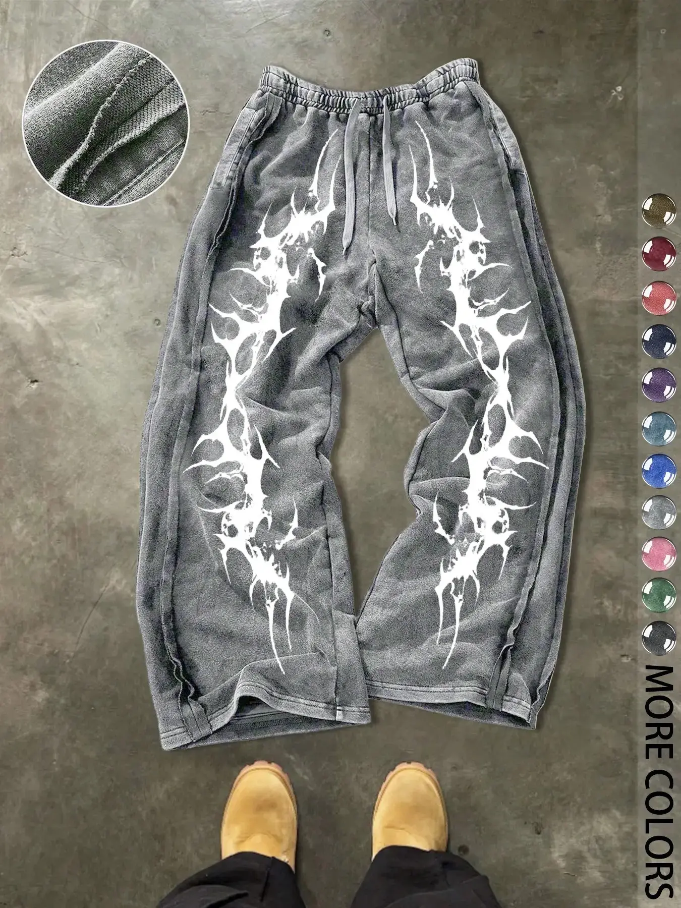 Men's Casual Loose Fit Baggy Cotton Sports Pants, Casual Sporty Trousers, Cyberpunk Cartoon Print, Street Style, Drawstring Waist, All Season, Athleisure Design Track Pants, Gift Idea, Sporty Wear, Cyberpunk Sweatpants