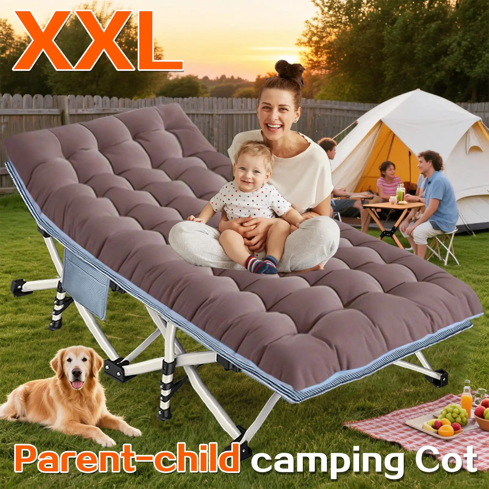 Unisex Extra Large Outdoor Camping Cot with Mattress - Heavy Duty Folding Hiking Gear, Portable Oxford Bed with Carry Bag for Adults/Kids Camping, Home Nap, Camping Bed Mat, Heavy Load