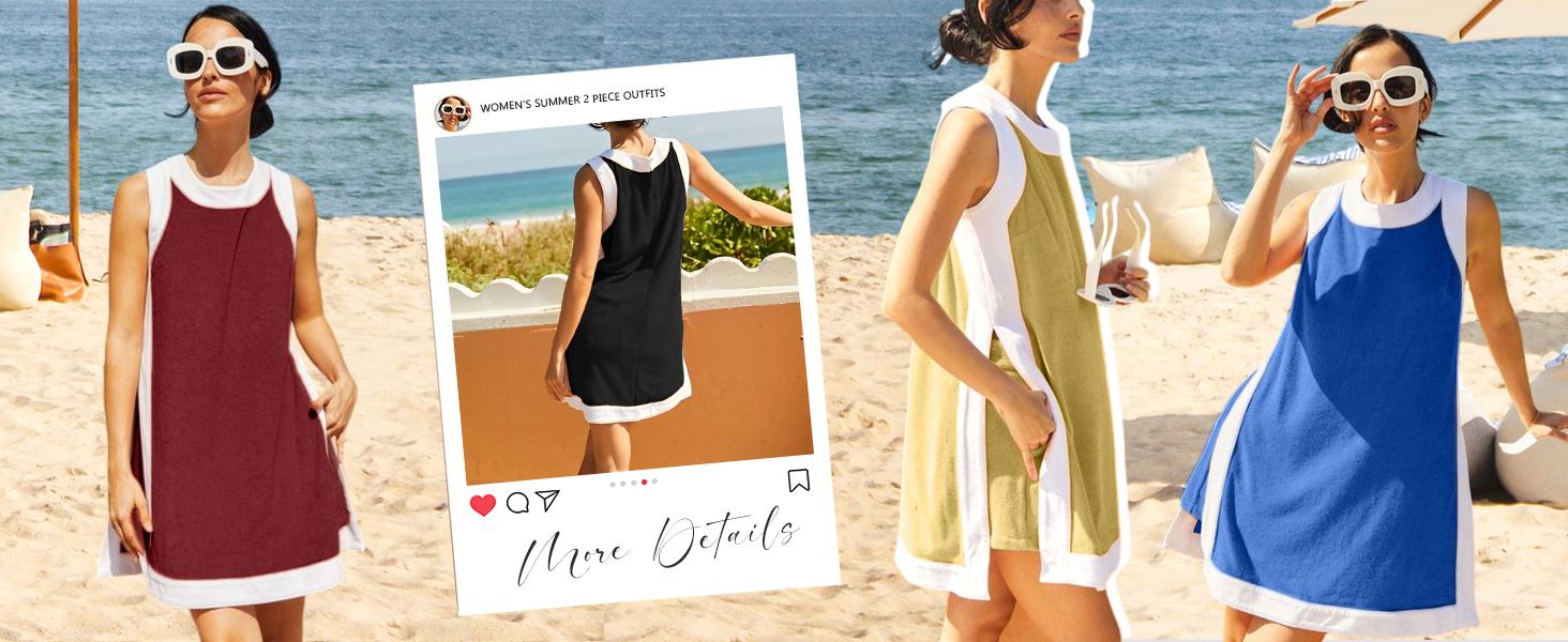 SCUSTY Women's Casual Two Piece Sets Color Block Crewneck Sleeveless Pullover Tops Matching Shorts With Pockets SCUSTY Women's Casual Two Piece Sets Color Block Crewneck Sleeveless Pullover Tops Matching Shorts With Pockets