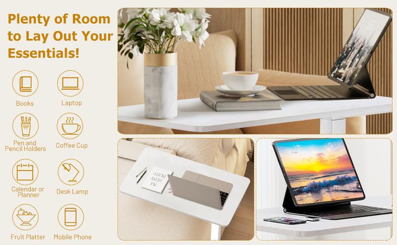 Adjustable Overbed Table with Wheels for Hospital and Home Use - Rolling Laptop Desk and Mobile Standing Desk Portable Durability Study Convenient Height