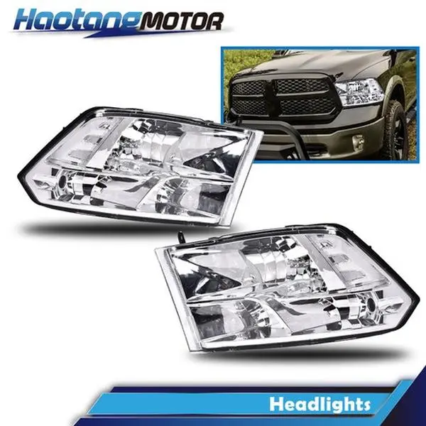 CROSSDESIGN Fit For 09-12 Ram 1500 - 3500 Chrome Housing Clear Corner Headlight Head Lamp US