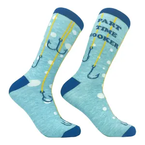 Funny Mens Fishing Socks Cool Boat Crews for Anglers with Rods Funny Graphic Socks Comfortable Fitted Spandex Cotton