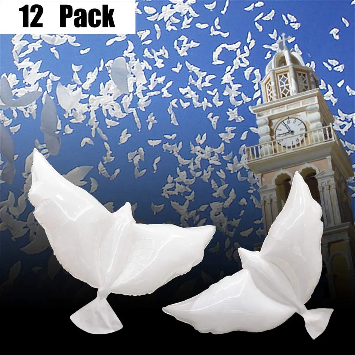 12-Pack Decorative Biodegradable White Aluminium Angel Lanterns (50x105cm) - Eco-Friendly Heaven Floating Decor, Celebration of Life Funeral & Memorial Supplies (Non-12 Balloon Home Decor Fengshui Ornament)