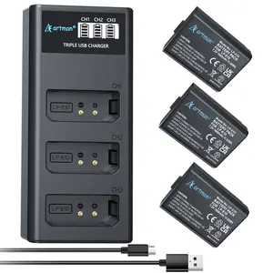 Artman LP-E10 Battery 3-Pack 1600mAh and 3-Slot LCD Charger for Canon LP E10, EOS Rebel T7 T6 T5 T3 T100, Kiss X50 X70 X70 X80 X90, EOS 1100D 1200D 1300D 1500D 2000D 3000D 4000D Digital Cameras