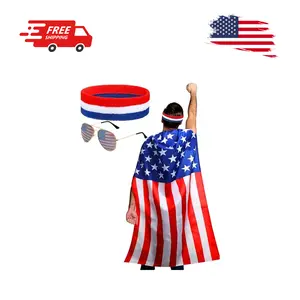 250 Year American Flag Costume Cape, Retro 80's USA Sunglasses and Flag Headband